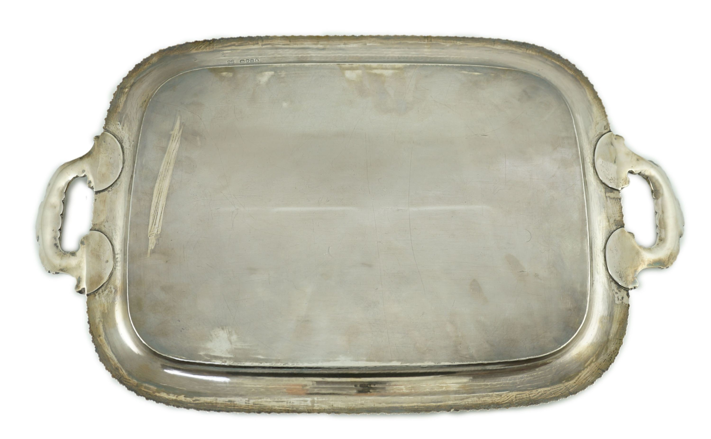 A George IV silver two-handled rounded rectangular tea tray, by The Barnards